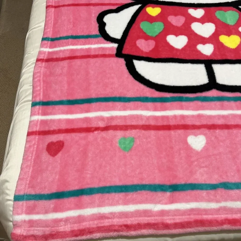 Hello Kitty Throw Blanket White Pink Oversized  Plush Fleece Soft 58X81”